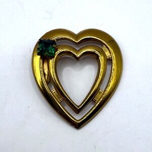 Vintage Gold‎ Tone Double Heart Brooch – Romantic Statement Pin